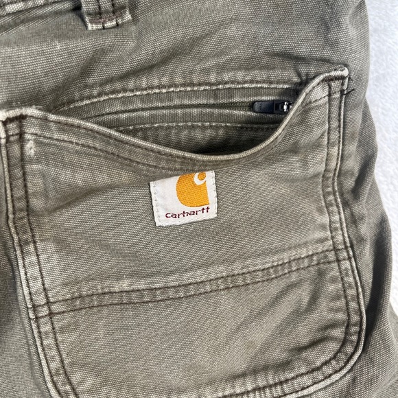 Carhartt Relaxed Fit Carpenter Pants Double Knee Workwear Olive 38x30 Distressed - Picture 5 of 9